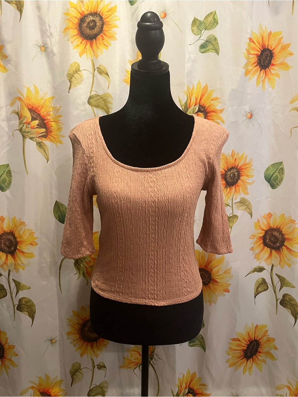 Moa Moa Blush Peach Textured Knit Crop Top